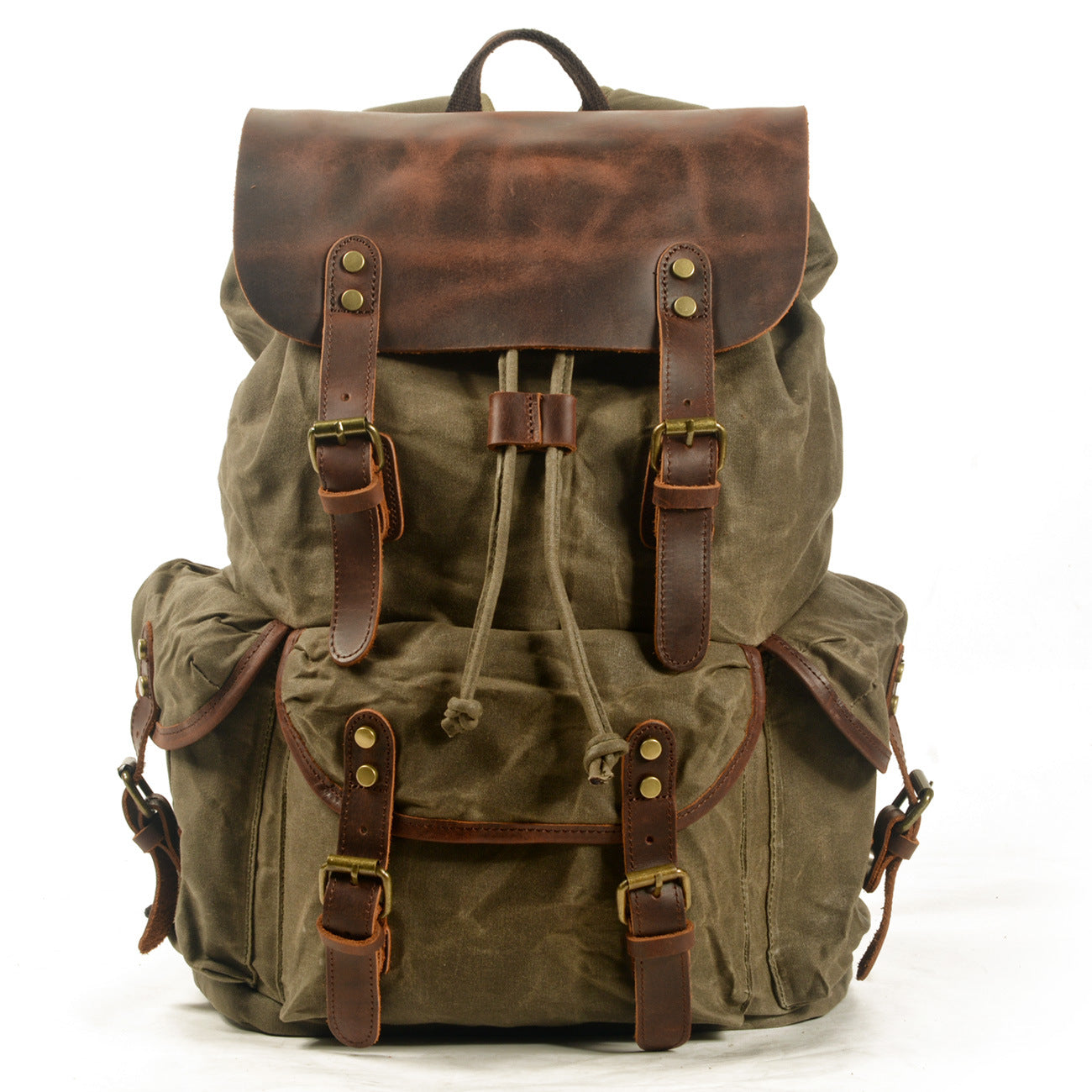 Retro Canvas Rucksack - Vintage Studenten Backpack mit Kordelzug