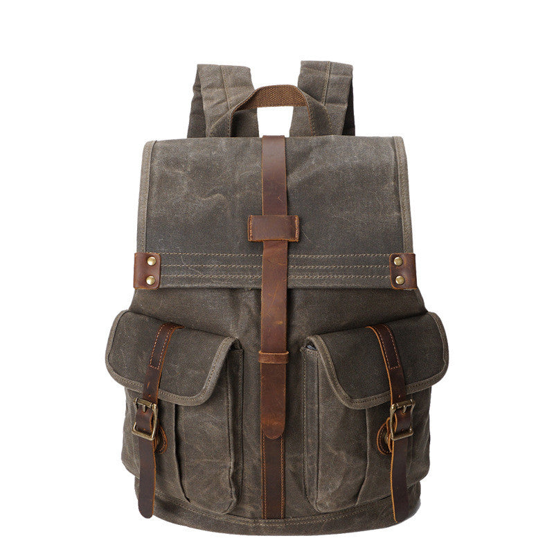Vintage Leder Rucksack - Ölwachs Canvas mit Rindsleder