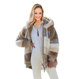 Damen Kapuzenjacke Locker Geschnitten Plüsch Mehrfarbig