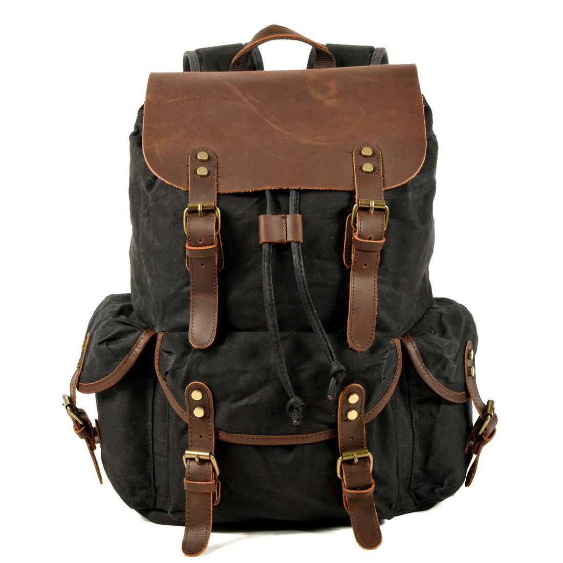 Retro Canvas Rucksack - Vintage Studenten Backpack mit Kordelzug