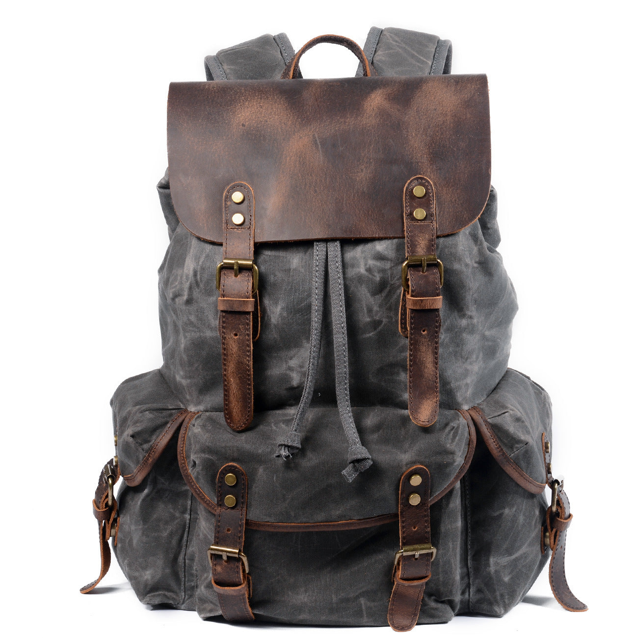 Retro Canvas Rucksack - Vintage Studenten Backpack mit Kordelzug