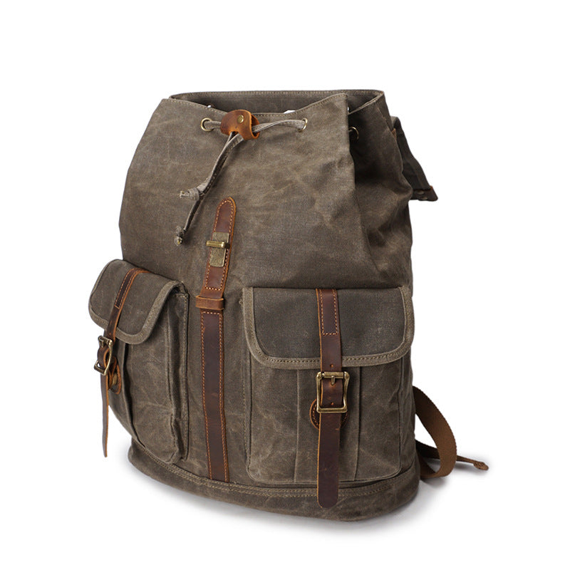 Vintage Leder Rucksack - Ölwachs Canvas mit Rindsleder