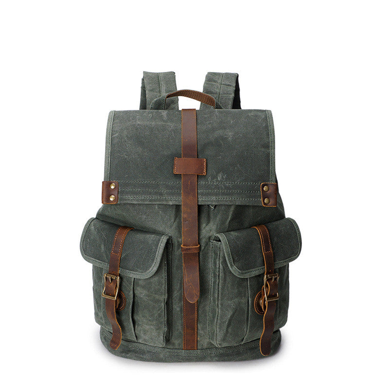 Vintage Leder Rucksack - Ölwachs Canvas mit Rindsleder