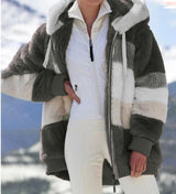 Damen Kapuzenjacke Locker Geschnitten Plüsch Mehrfarbig