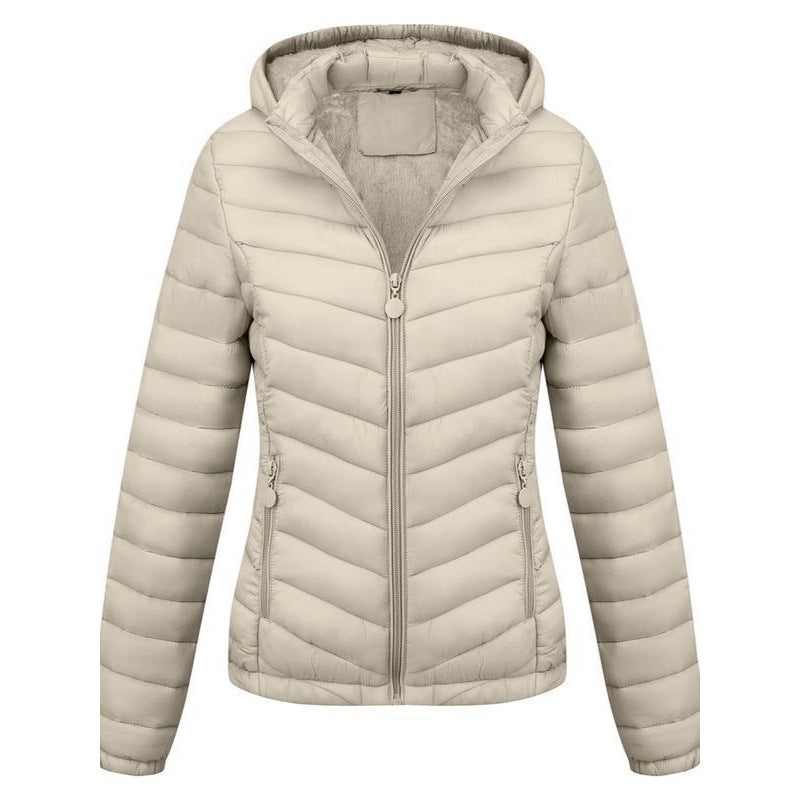 Damen Winter Mantel mit Kapuze und Reißverschluss - Einfarbig Casual