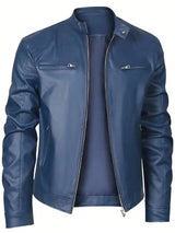 Herren Warme Zipper Strickjacke mit Taschen und PU-Leder Details
