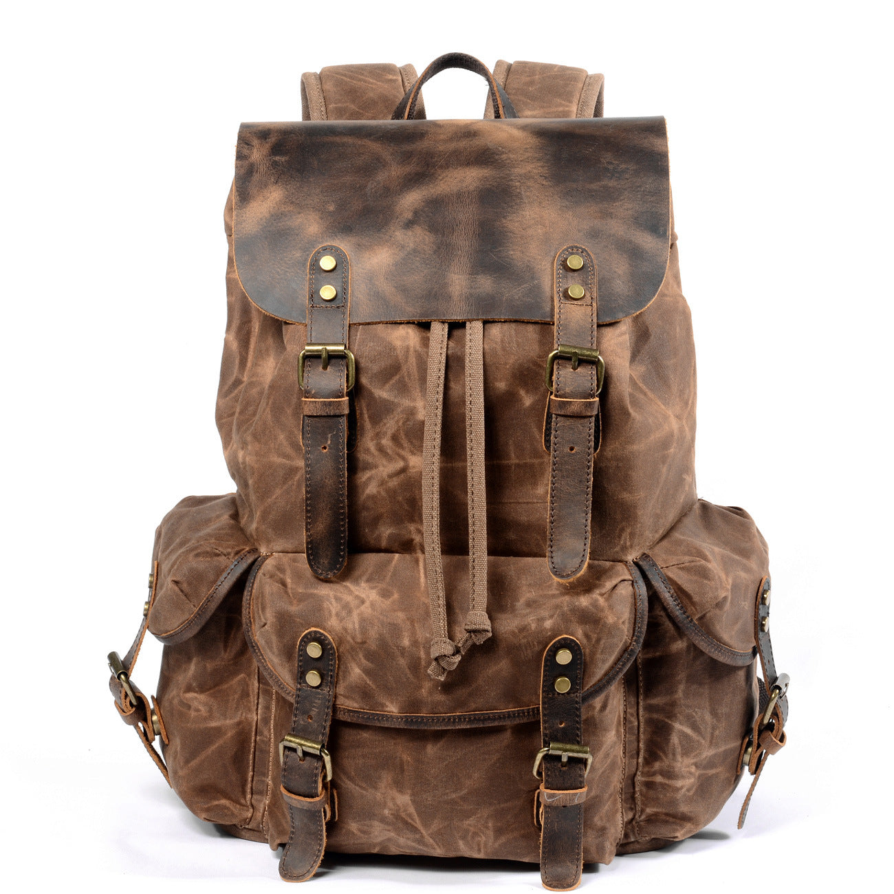 Retro Canvas Rucksack - Vintage Studenten Backpack mit Kordelzug