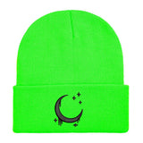 Bestickte Strickmütze mit Mond und Sternen - Herbst Winter Wollmütze