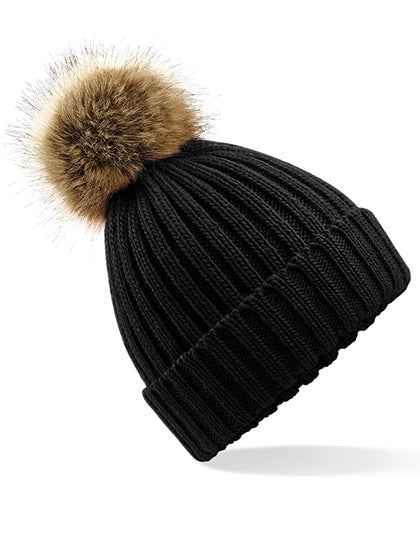 Faux Fur Pop Pom Chunky Beanie - CB412