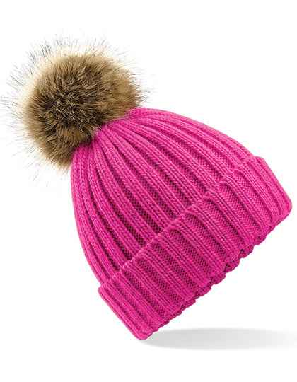 Faux Fur Pop Pom Chunky Beanie - CB412