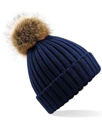 Faux Fur Pop Pom Chunky Beanie - CB412
