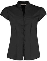 Tailored Fit Mandarin Collar Poplin Blouse Cap Sleeve - K727