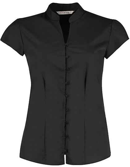 Tailored Fit Mandarin Collar Poplin Blouse Cap Sleeve - K727