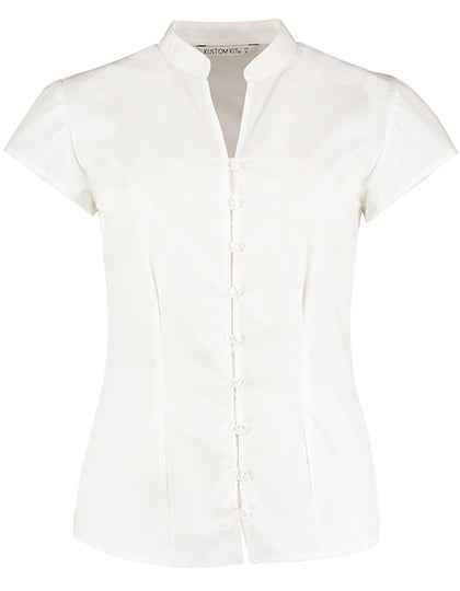 Tailored Fit Mandarin Collar Poplin Blouse Cap Sleeve - K727