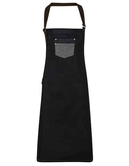 Division Waxed Look Denim Bib Apron With Faux Leather - PW136