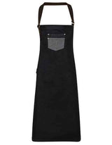 Division Waxed Look Denim Bib Apron With Faux Leather - PW136