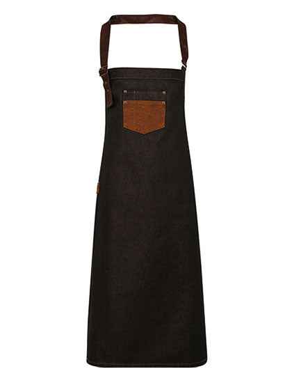 Division Waxed Look Denim Bib Apron With Faux Leather - PW136