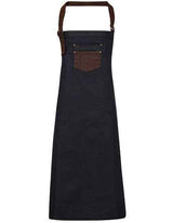 Division Waxed Look Denim Bib Apron With Faux Leather - PW136