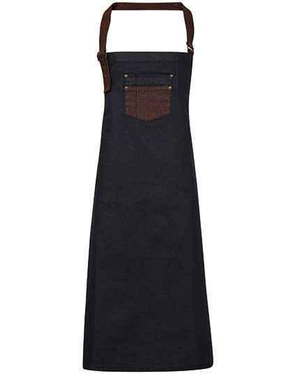 Division Waxed Look Denim Bib Apron With Faux Leather - PW136