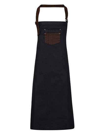 Division Waxed Look Denim Bib Apron With Faux Leather - PW136