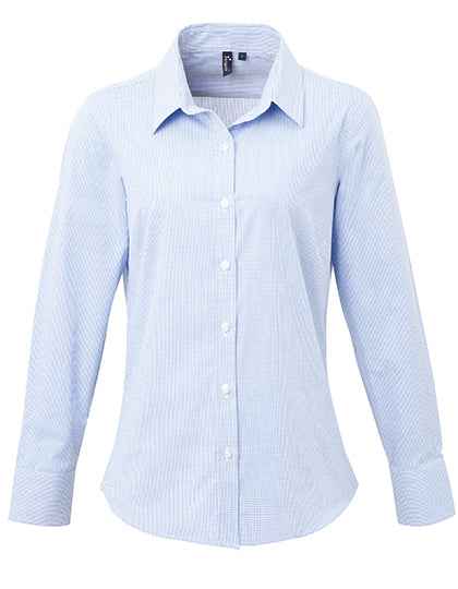 Women´s Microcheck (Gingham) Long Sleeve Cotton Shirt - PW320