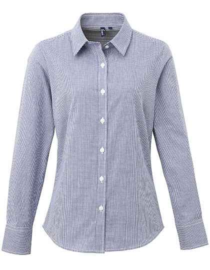Women´s Microcheck (Gingham) Long Sleeve Cotton Shirt - PW320