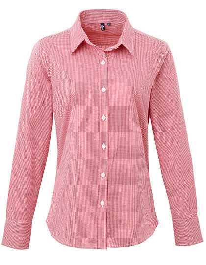 Women´s Microcheck (Gingham) Long Sleeve Cotton Shirt - PW320