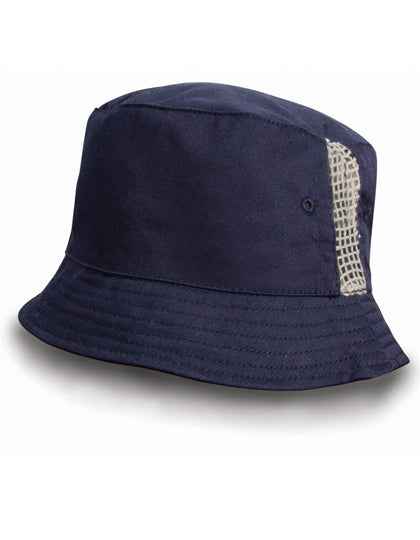 Deluxe Washed Cotton Bucket Hat With Side Mesh Panels - RH45