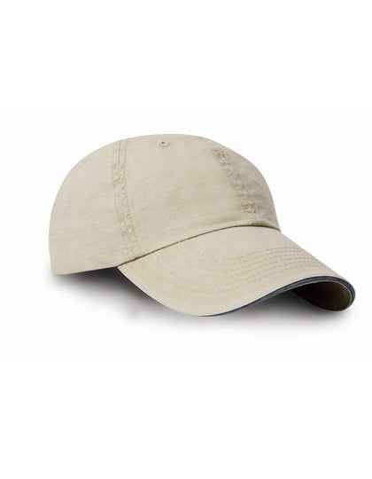 Washed Fine Line Cotton Cap With Sandwich Peak - RH54