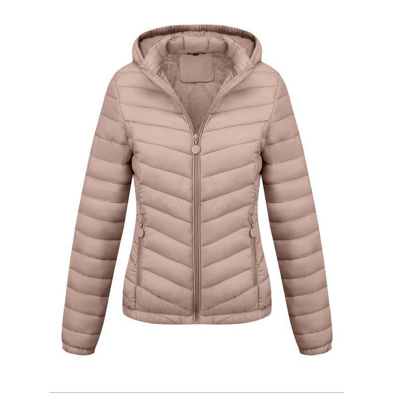 Damen Winter Mantel mit Kapuze und Reißverschluss - Einfarbig Casual